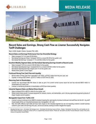 Miniature Linamar Rapport trimestriel 2026-q1