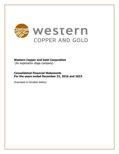 Thumbnail Western Copper and Gold Financial Statement 2016