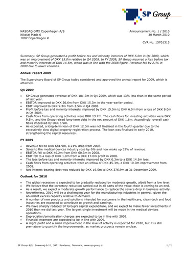 Thumbnail SP Group A/S Annual Report 2009