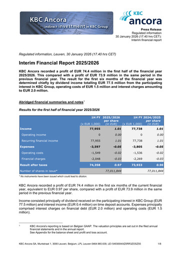 Thumbnail KBC Ancora Half-year Report 2025-2026-h1