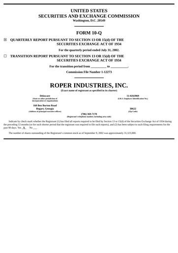 Vorschaubild Roper Technologies Quartalsbericht 2002-q3