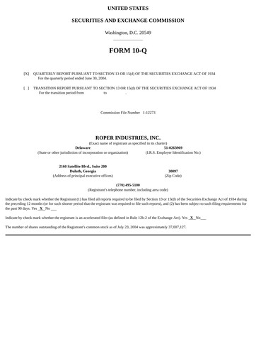 Vorschaubild Roper Technologies Quartalsbericht 2004-q2