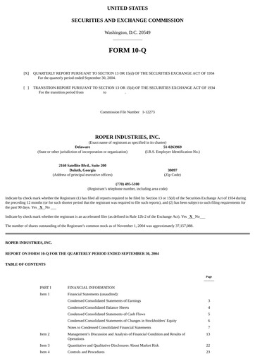 Vorschaubild Roper Technologies Quartalsbericht 2004-q3