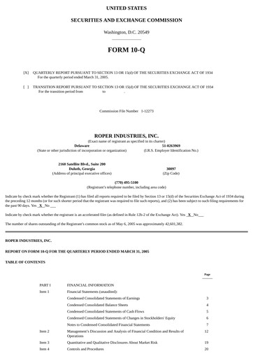 Vorschaubild Roper Technologies Quartalsbericht 2005-q1