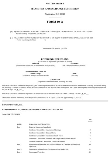 Vorschaubild Roper Technologies Quartalsbericht 2005-q2