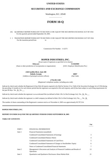 Vorschaubild Roper Technologies Quartalsbericht 2005-q3