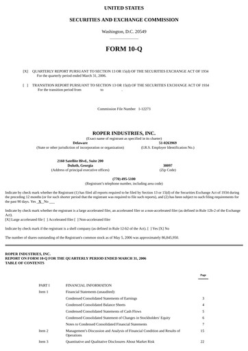Vorschaubild Roper Technologies Quartalsbericht 2006-q1