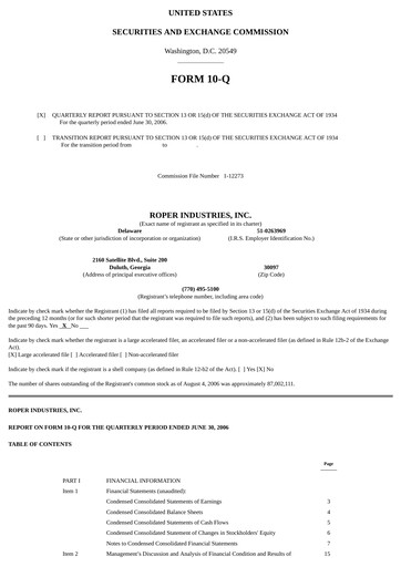 Vorschaubild Roper Technologies Quartalsbericht 2006-q2