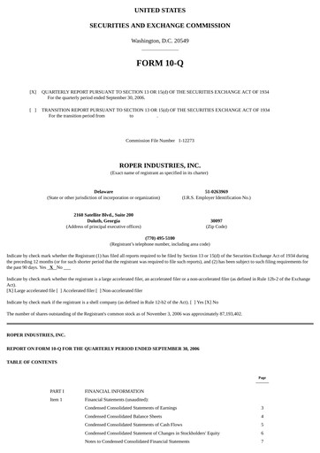 Vorschaubild Roper Technologies Quartalsbericht 2006-q3