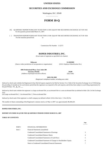 Vorschaubild Roper Technologies Quartalsbericht 2007-q1