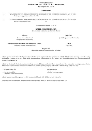 Vorschaubild Roper Technologies Quartalsbericht 2008-q2