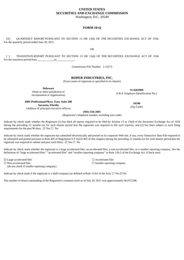 Vorschaubild Roper Technologies Quartalsbericht 2011-q2