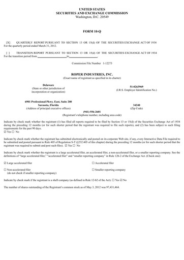 Vorschaubild Roper Technologies Quartalsbericht 2012-q1