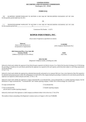Vorschaubild Roper Technologies Quartalsbericht 2012-q2