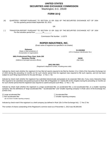 Vorschaubild Roper Technologies Quartalsbericht 2013-q3