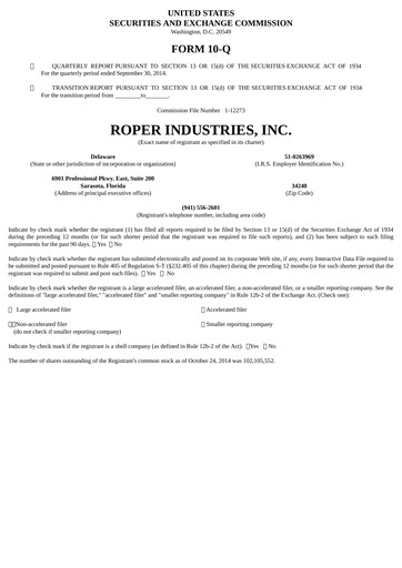 Vorschaubild Roper Technologies Quartalsbericht 2014-q3