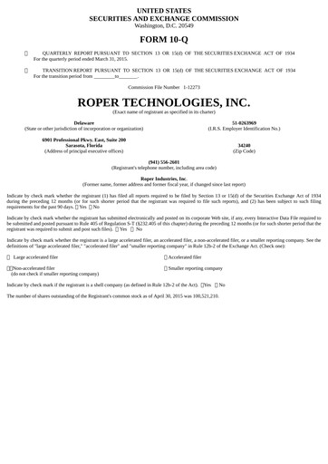 Vorschaubild Roper Technologies Quartalsbericht 2015-q1
