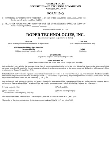 Vorschaubild Roper Technologies Quartalsbericht 2015-q2