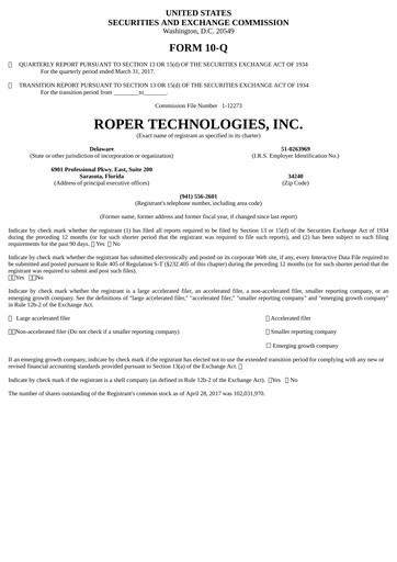 Vorschaubild Roper Technologies Quartalsbericht 2017-q1