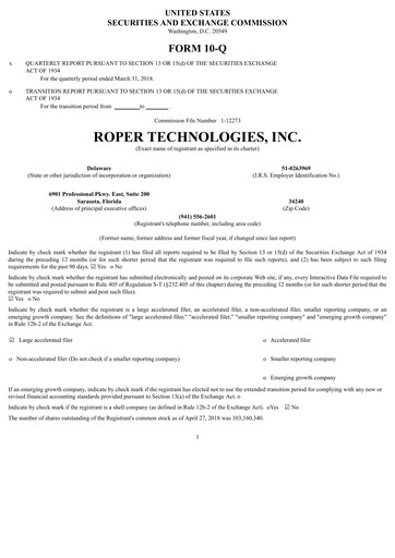 Vorschaubild Roper Technologies Quartalsbericht 2018-q1