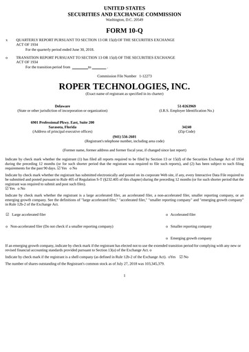 Vorschaubild Roper Technologies Quartalsbericht 2018-q2