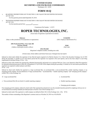 Vorschaubild Roper Technologies Quartalsbericht 2018-q3