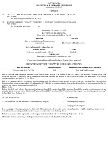 Vorschaubild Roper Technologies Quartalsbericht 2019-q2