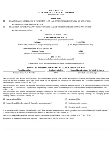 Vorschaubild Roper Technologies Quartalsbericht 2020-q2