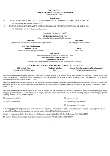 Vorschaubild Roper Technologies Quartalsbericht 2023-q2
