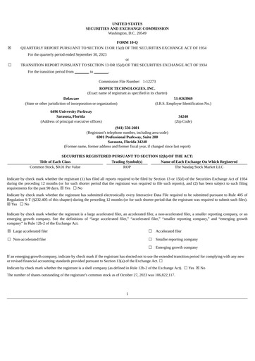 Vorschaubild Roper Technologies Quartalsbericht 2023-q3