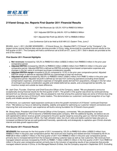 Thumbnail VNET Group Quarterly Report 2011-q1