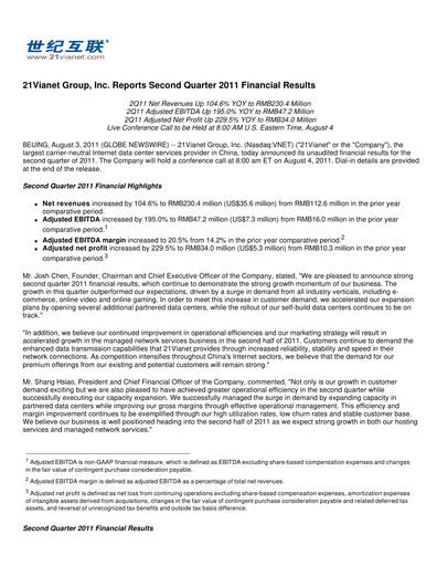 Thumbnail VNET Group Quarterly Report 2011-q2
