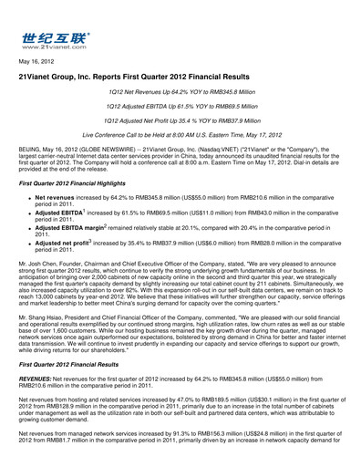 Thumbnail VNET Group Quarterly Report 2012-q1
