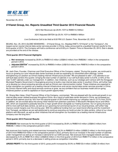 Thumbnail VNET Group Quarterly Report 2013-q3