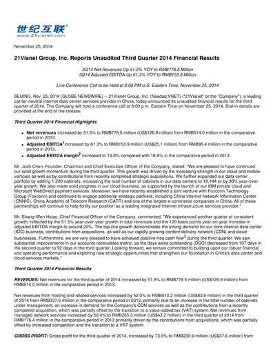 Thumbnail VNET Group Quarterly Report 2014-q3