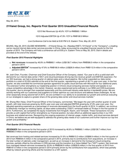 Thumbnail VNET Group Quarterly Report 2015-q1