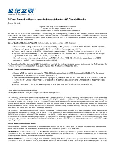 Thumbnail VNET Group Quarterly Report 2018-q2