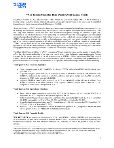 Thumbnail VNET Group Quarterly Report 2022-q3