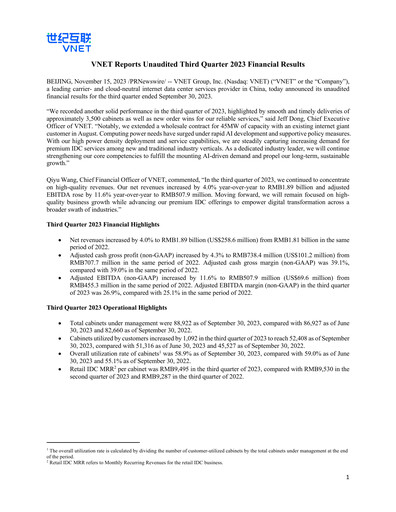 Thumbnail VNET Group Quarterly Report 2023-q3
