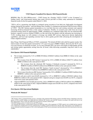 Thumbnail VNET Group Quarterly Report 2024-q1