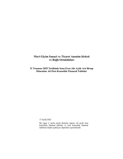 Thumbnail Mavi Giyim Sanayi ve Ticaret Half-year Report 2025-h1