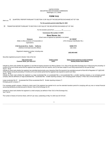 Thumbnail Ross Stores Quarterly Report 2025-q1