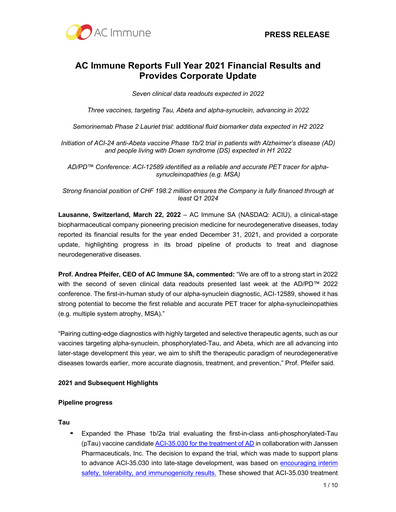 Thumbnail AC Immune Financial Report 2021