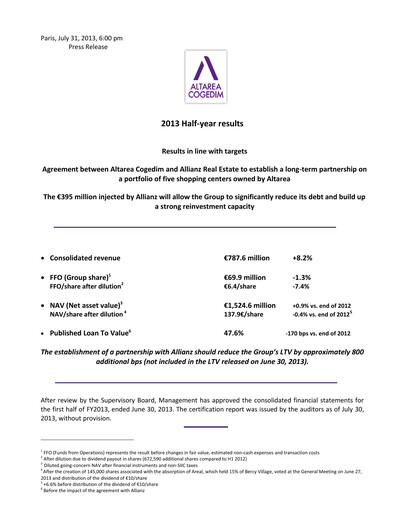 Thumbnail Altarea Half-year Report 2013-h1