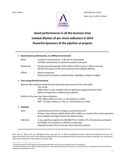 Thumbnail Altarea Half-year Report 2014-h1