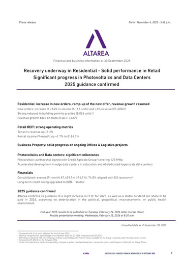 Thumbnail Altarea Quarterly Report 2025-q3