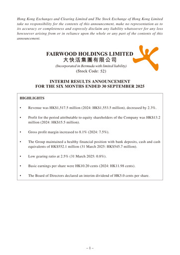 Thumbnail Fairwood Holdings Half-year Report 2025-h1