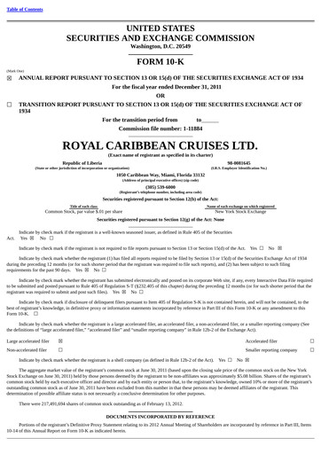 Thumbnail Royal Caribbean Group Annual Report 2011