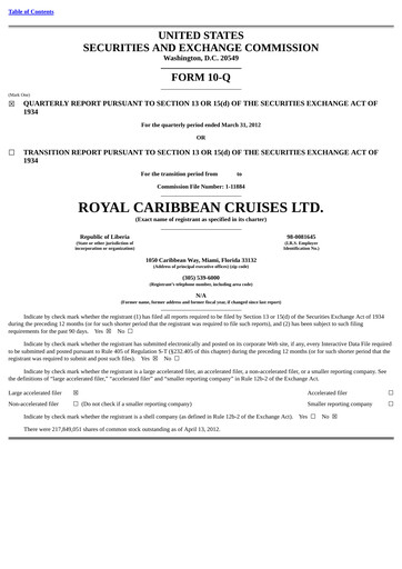 Thumbnail Royal Caribbean Group Quarterly Report 2012-q1