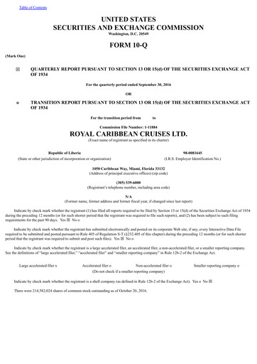 Thumbnail Royal Caribbean Group Quarterly Report 2016-q3